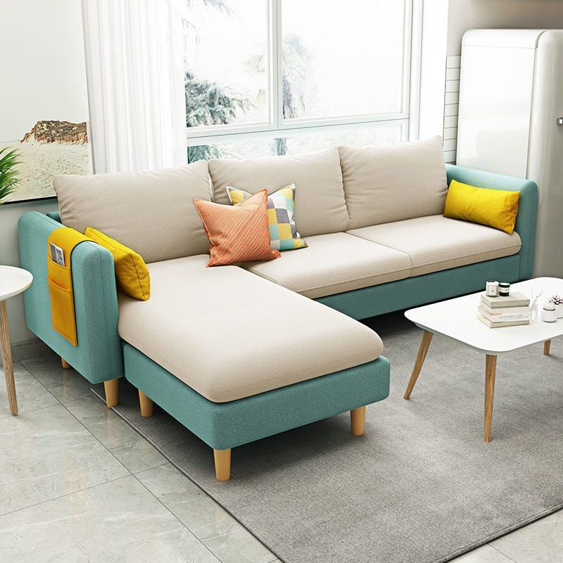 Scandinavian 32.28 " H Cotton Blend Square Arm Sofa & Chaise Beige Green Clearhalo 'furn' 'furn_sectionals' 'Furniture' 'Living Room Furniture' 'Sectionals' 6135880