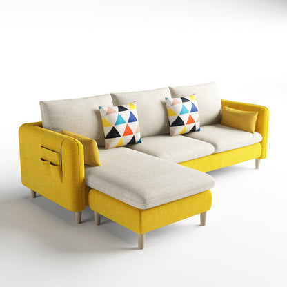 Scandinavian 32.28 " H Cotton Blend Square Arm Sofa & Chaise Beige Yellow Clearhalo 'furn' 'furn_sectionals' 'Furniture' 'Living Room Furniture' 'Sectionals' 6135882