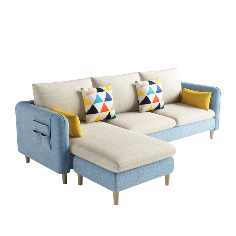 Scandinavian 32.28 " H Cotton Blend Square Arm Sofa & Chaise Beige Light Blue Clearhalo 'furn' 'furn_sectionals' 'Furniture' 'Living Room Furniture' 'Sectionals' 6135883