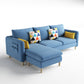 Scandinavian 32.28 " H Cotton Blend Square Arm Sofa & Chaise Blue Clearhalo 'furn' 'furn_sectionals' 'Furniture' 'Living Room Furniture' 'Sectionals' 6135885