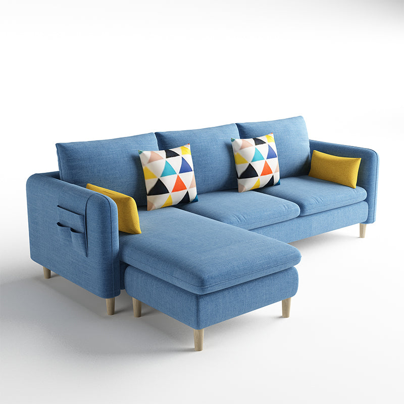 Scandinavian 32.28 " H Cotton Blend Square Arm Sofa & Chaise Blue Clearhalo 'furn' 'furn_sectionals' 'Furniture' 'Living Room Furniture' 'Sectionals' 6135885
