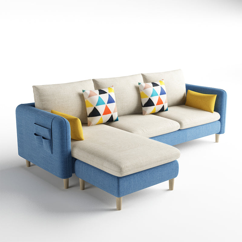 Scandinavian 32.28 " H Cotton Blend Square Arm Sofa & Chaise Beige Blue Clearhalo 'furn' 'furn_sectionals' 'Furniture' 'Living Room Furniture' 'Sectionals' 6135887