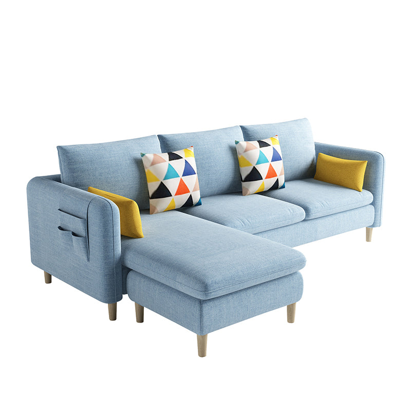 Scandinavian 32.28 " H Cotton Blend Square Arm Sofa & Chaise Light Blue Clearhalo 'furn' 'furn_sectionals' 'Furniture' 'Living Room Furniture' 'Sectionals' 6135889