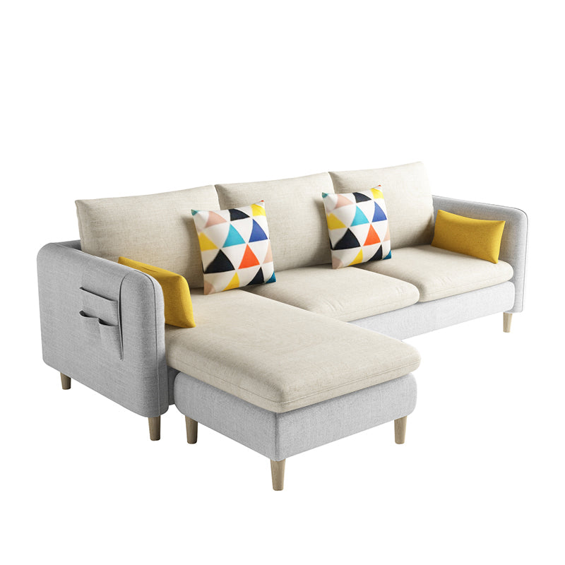Scandinavian 32.28 " H Cotton Blend Square Arm Sofa & Chaise Light Gray Beige Clearhalo 'furn' 'furn_sectionals' 'Furniture' 'Living Room Furniture' 'Sectionals' 6135891