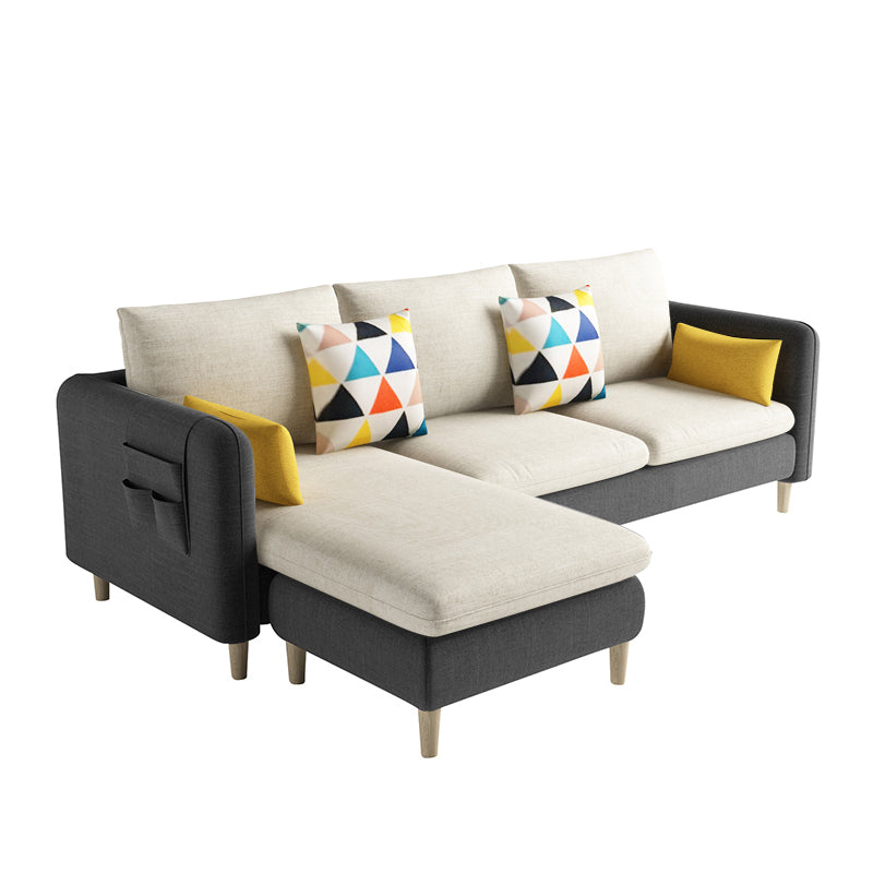 Scandinavian 32.28 " H Cotton Blend Square Arm Sofa & Chaise Clearhalo 'furn' 'furn_sectionals' 'Furniture' 'Living Room Furniture' 'Sectionals' 6135892