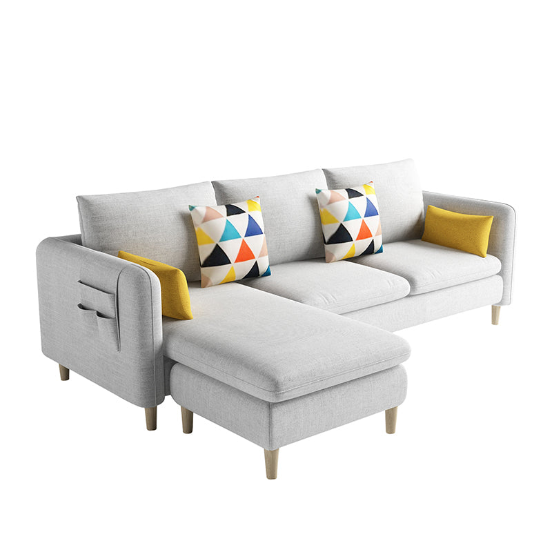 Scandinavian 32.28 " H Cotton Blend Square Arm Sofa & Chaise Light Gray Clearhalo 'furn' 'furn_sectionals' 'Furniture' 'Living Room Furniture' 'Sectionals' 6135894