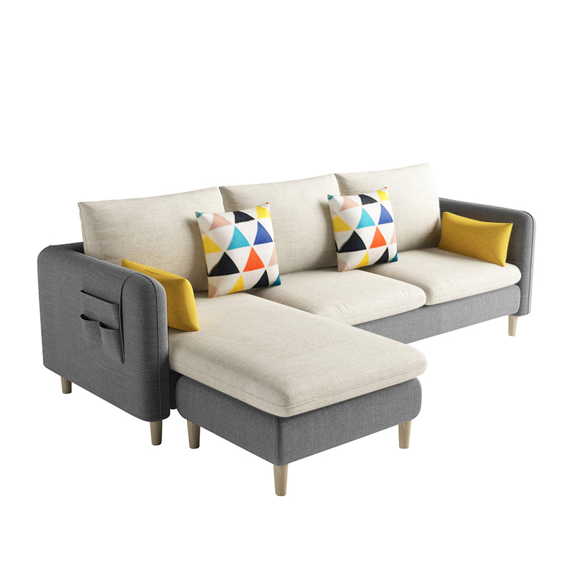 Scandinavian 32.28 " H Cotton Blend Square Arm Sofa & Chaise Clearhalo 'furn' 'furn_sectionals' 'Furniture' 'Living Room Furniture' 'Sectionals' 6135895