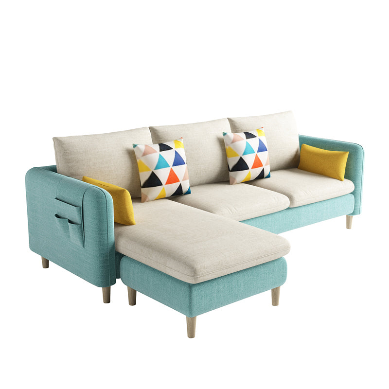Scandinavian 32.28 " H Cotton Blend Square Arm Sofa & Chaise Clearhalo 'furn' 'furn_sectionals' 'Furniture' 'Living Room Furniture' 'Sectionals' 6135896