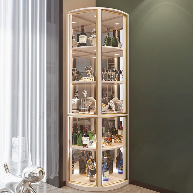 Modern Corner Unit Wood Curio Cabinet Glass Doors Storage Cabinet for Bathroom 16"L x 16"W x 79"H White-Gold Clearhalo 'Display & China Cabinets' 'display_china_cabinets' 'furn' 'furn_display_china_cabinets' 'Furniture' 'Kitchen & Dining Furniture' 6135900