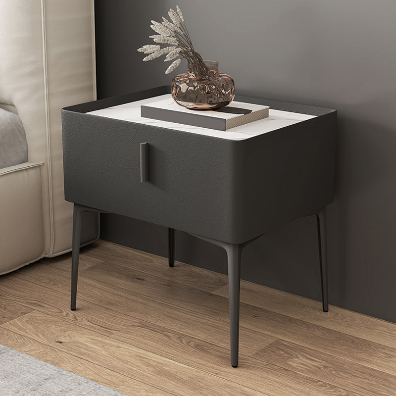 Modern Slate Nightstand Lower Shelf Bedside Cabinet with Drawer for Bedroom Black 1 Piece Clearhalo 'Bedroom Furniture' 'furn' 'furn_night_stand' 'Furniture' 'night_stand' 'Nightstands' 6135996