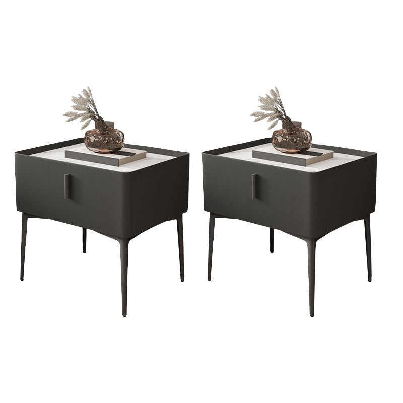 Modern Slate Nightstand Lower Shelf Bedside Cabinet with Drawer for Bedroom Black 2 Piece Set Clearhalo 'Bedroom Furniture' 'furn' 'furn_night_stand' 'Furniture' 'night_stand' 'Nightstands' 6135997