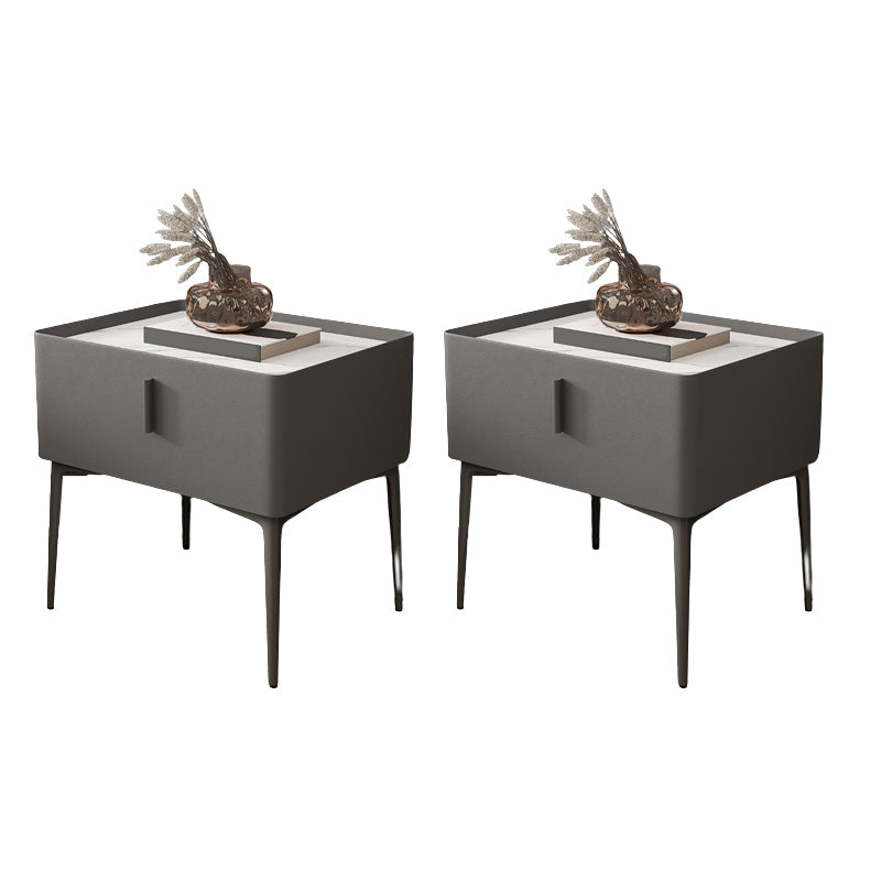 Modern Slate Nightstand Lower Shelf Bedside Cabinet with Drawer for Bedroom Dark Gray 2 Piece Set Clearhalo 'Bedroom Furniture' 'furn' 'furn_night_stand' 'Furniture' 'night_stand' 'Nightstands' 6135999