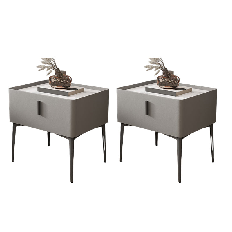 Modern Slate Nightstand Lower Shelf Bedside Cabinet with Drawer for Bedroom Light Gray 2 Piece Set Clearhalo 'Bedroom Furniture' 'furn' 'furn_night_stand' 'Furniture' 'night_stand' 'Nightstands' 6136000