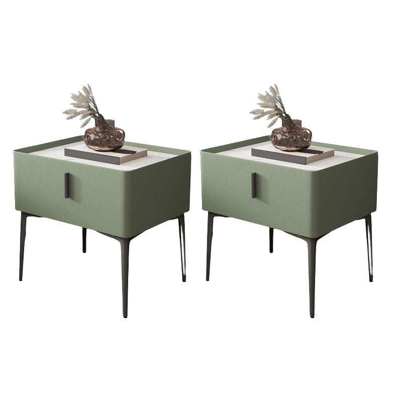 Modern Slate Nightstand Lower Shelf Bedside Cabinet with Drawer for Bedroom Green 2 Piece Set Clearhalo 'Bedroom Furniture' 'furn' 'furn_night_stand' 'Furniture' 'night_stand' 'Nightstands' 6136006