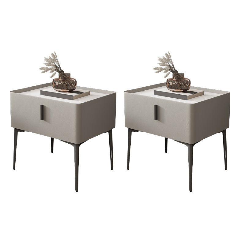 Modern Slate Nightstand Lower Shelf Bedside Cabinet with Drawer for Bedroom Gray-Khaki 2 Piece Set Clearhalo 'Bedroom Furniture' 'furn' 'furn_night_stand' 'Furniture' 'night_stand' 'Nightstands' 6136008