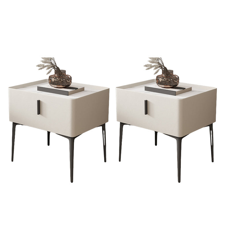 Modern Slate Nightstand Lower Shelf Bedside Cabinet with Drawer for Bedroom Off-White 2 Piece Set Clearhalo 'Bedroom Furniture' 'furn' 'furn_night_stand' 'Furniture' 'night_stand' 'Nightstands' 6136010