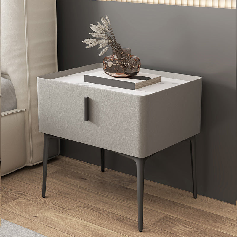 Modern Slate Nightstand Lower Shelf Bedside Cabinet with Drawer for Bedroom Gray-Khaki 1 Piece Clearhalo 'Bedroom Furniture' 'furn' 'furn_night_stand' 'Furniture' 'night_stand' 'Nightstands' 6136015