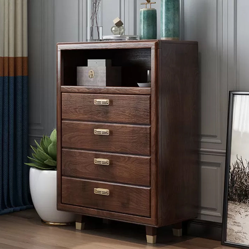 Cassettiera portaoggetti Glam in legno di gomma per camera da letto, cassettiera marrone con cassetti