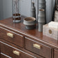 Cassettiera portaoggetti Glam in legno di gomma per camera da letto, cassettiera marrone con cassetti