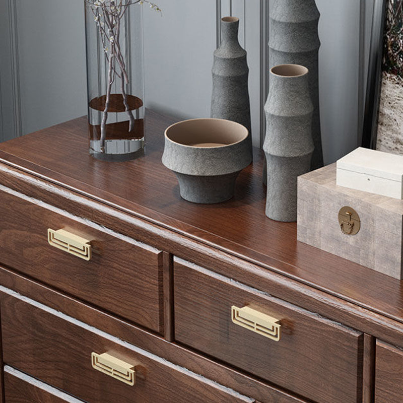 Cassettiera portaoggetti Glam in legno di gomma per camera da letto, cassettiera marrone con cassetti