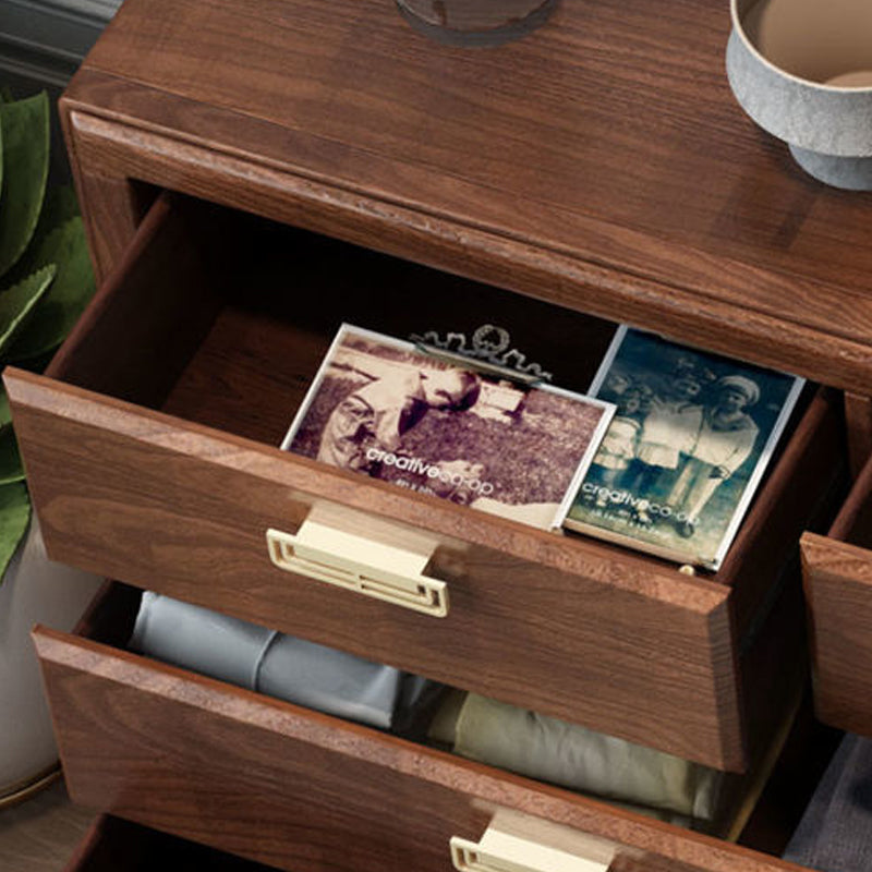 Cassettiera portaoggetti Glam in legno di gomma per camera da letto, cassettiera marrone con cassetti