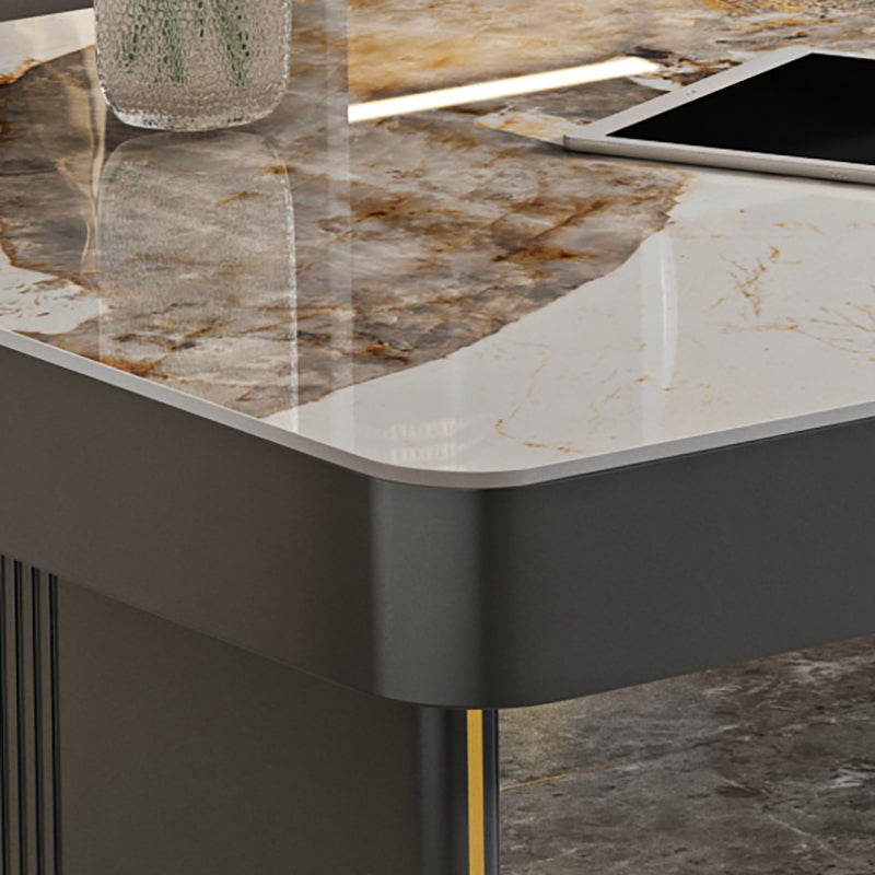 Pedestal Dark Taupe Office Desk Rectangular Writing Desk with Built in Outlets Clearhalo 'furn' 'furn_office_desk' 'Furniture' 'Office Desks' 'Office Furniture' 'office_desk' 6136484