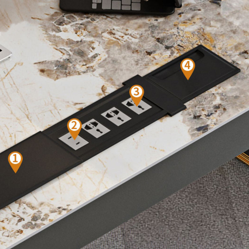 Pedestal Dark Taupe Office Desk Rectangular Writing Desk with Built in Outlets Clearhalo 'furn' 'furn_office_desk' 'Furniture' 'Office Desks' 'Office Furniture' 'office_desk' 6136489