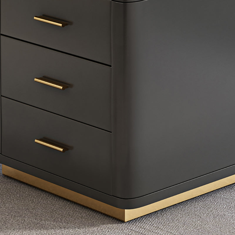 Dark Taupe Writing Desk Drawers Storage Glam Office Desk with Built in Outlets Clearhalo 'furn' 'furn_office_desk' 'Furniture' 'Office Desks' 'Office Furniture' 'office_desk' 6136501