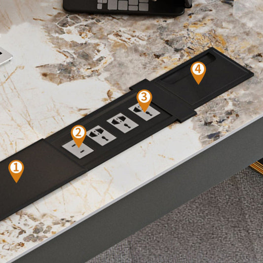 Dark Taupe Writing Desk Drawers Storage Glam Office Desk with Built in Outlets Clearhalo 'furn' 'furn_office_desk' 'Furniture' 'Office Desks' 'Office Furniture' 'office_desk' 6136504