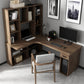 Contemporary Office Desk L-Shape Credenza Desk with Bookcase