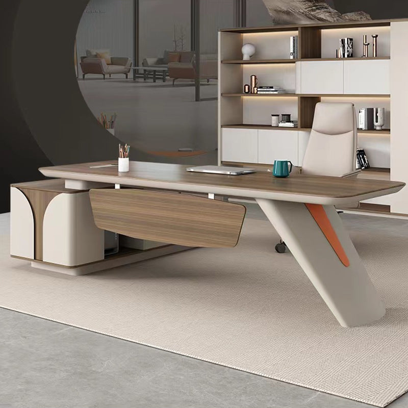 Natural Pedestal Executive Desk Contemporary L-Shape Locking Drawer Office Desk Right Hand Return Clearhalo 'furn' 'furn_office_desk' 'Furniture' 'Office Desks' 'Office Furniture' 'office_desk' 6136593