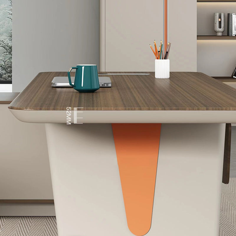 Natural Pedestal Executive Desk Contemporary L-Shape Locking Drawer Office Desk Clearhalo 'furn' 'furn_office_desk' 'Furniture' 'Office Desks' 'Office Furniture' 'office_desk' 6136595