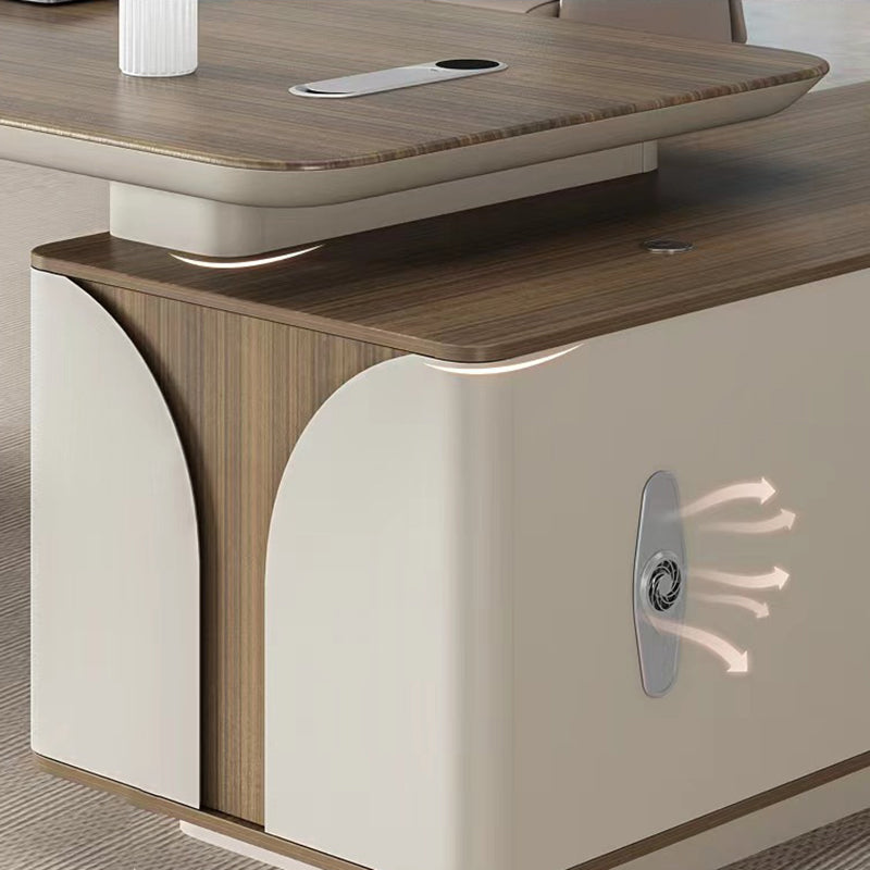 Natural Pedestal Executive Desk Contemporary L-Shape Locking Drawer Office Desk Clearhalo 'furn' 'furn_office_desk' 'Furniture' 'Office Desks' 'Office Furniture' 'office_desk' 6136596