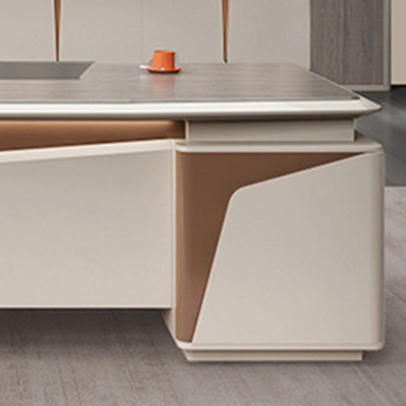 Scrivania da ufficio scuro taupe glam di scrittura rettangolare con cassetti