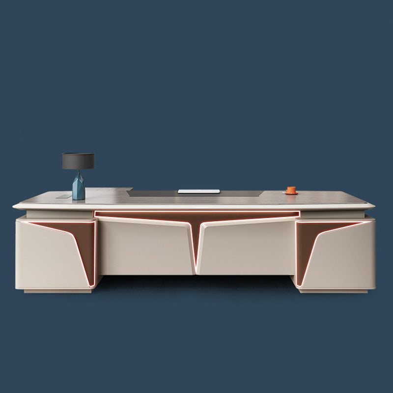 Scrivania da ufficio scuro taupe glam di scrittura rettangolare con cassetti