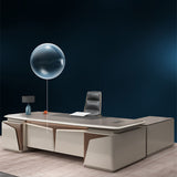 Scrivania da ufficio scuro taupe glam di scrittura rettangolare con cassetti