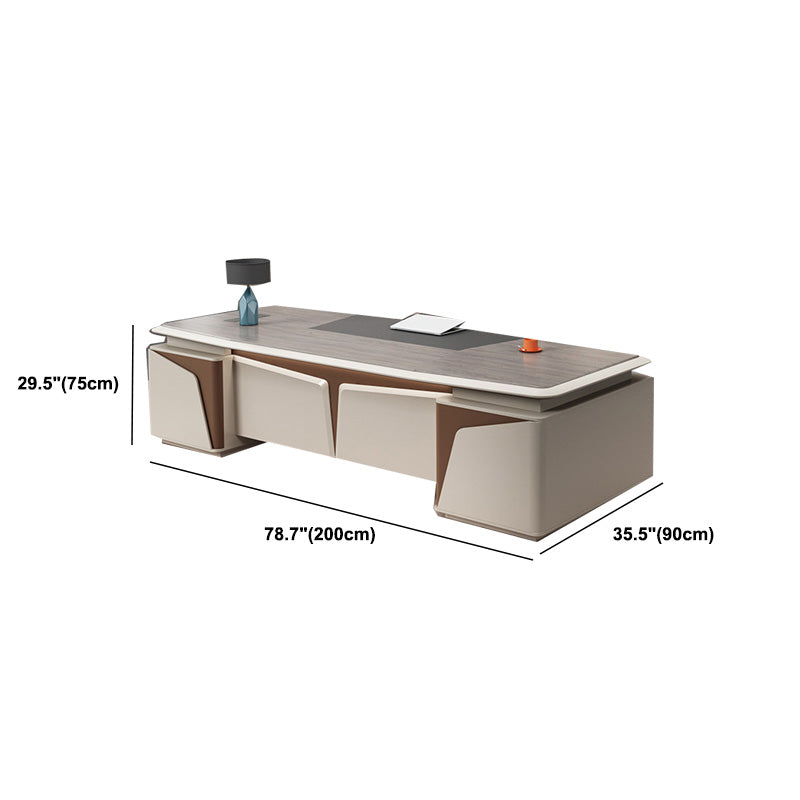 Scrivania da ufficio scuro taupe glam di scrittura rettangolare con cassetti