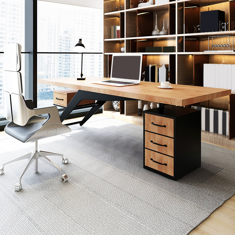 Industrial Natural Rectangular Executive Desk Home Office Desk with Metal Legs Drawers Clearhalo 'furn' 'furn_office_desk' 'Furniture' 'Office Desks' 'Office Furniture' 'office_desk' 6136674
