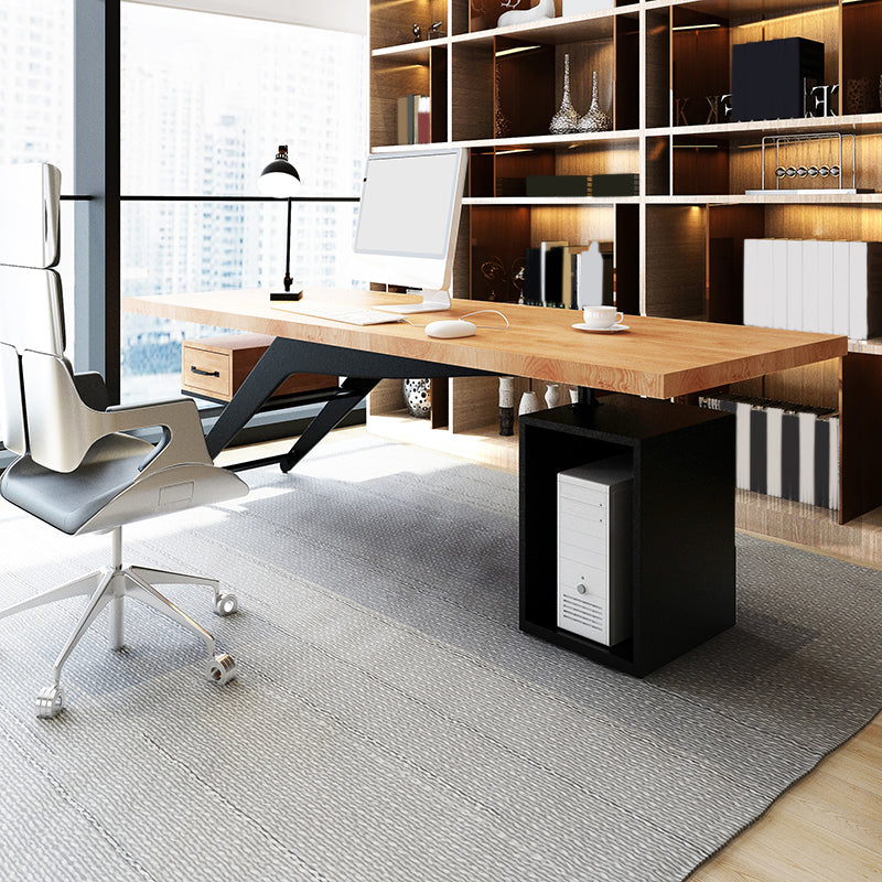 Industrial Natural Rectangular Executive Desk Home Office Desk with Metal Legs with CPU Storage Clearhalo 'furn' 'furn_office_desk' 'Furniture' 'Office Desks' 'Office Furniture' 'office_desk' 6136675