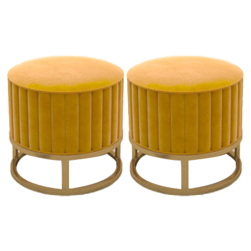 Glam Pouf Ottoman Velvet Upholstered Tear Resistant Round Ottoman with Chair Legs Yellow 2 Piece Set Clearhalo 'furn' 'furn_ottomans_poufs' 'Furniture' 'Living Room Furniture' 'Ottomans & Poufs' 'ottomans_poufs' 6136805