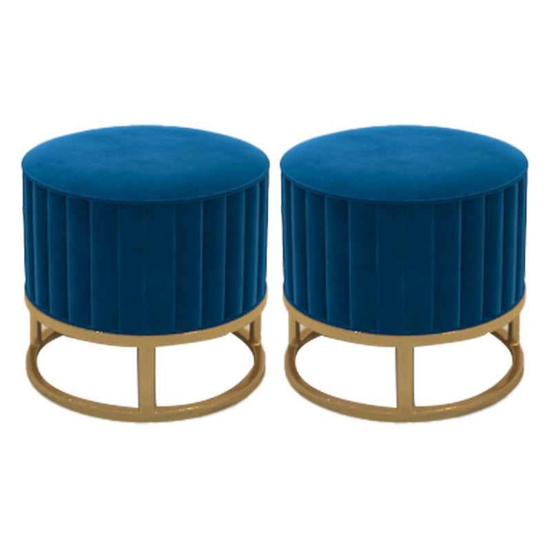 Glam Pouf Ottoman Velvet Upholstered Tear Resistant Round Ottoman with Chair Legs Blue 2 Piece Set Clearhalo 'furn' 'furn_ottomans_poufs' 'Furniture' 'Living Room Furniture' 'Ottomans & Poufs' 'ottomans_poufs' 6136808