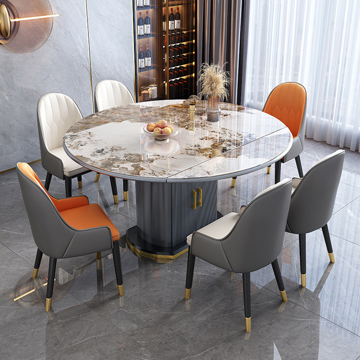 Contemporary Storage Pedestal Dining Table Round Extendable Dinner Table for Home Pandora & Gold Without Chairs Clearhalo 'Dining Tables & Seating' 'Dining Tables' 'dining_table' 'furn' 'furn_dining_table' 'Furniture' 'Kitchen & Dining Furniture' 6137068