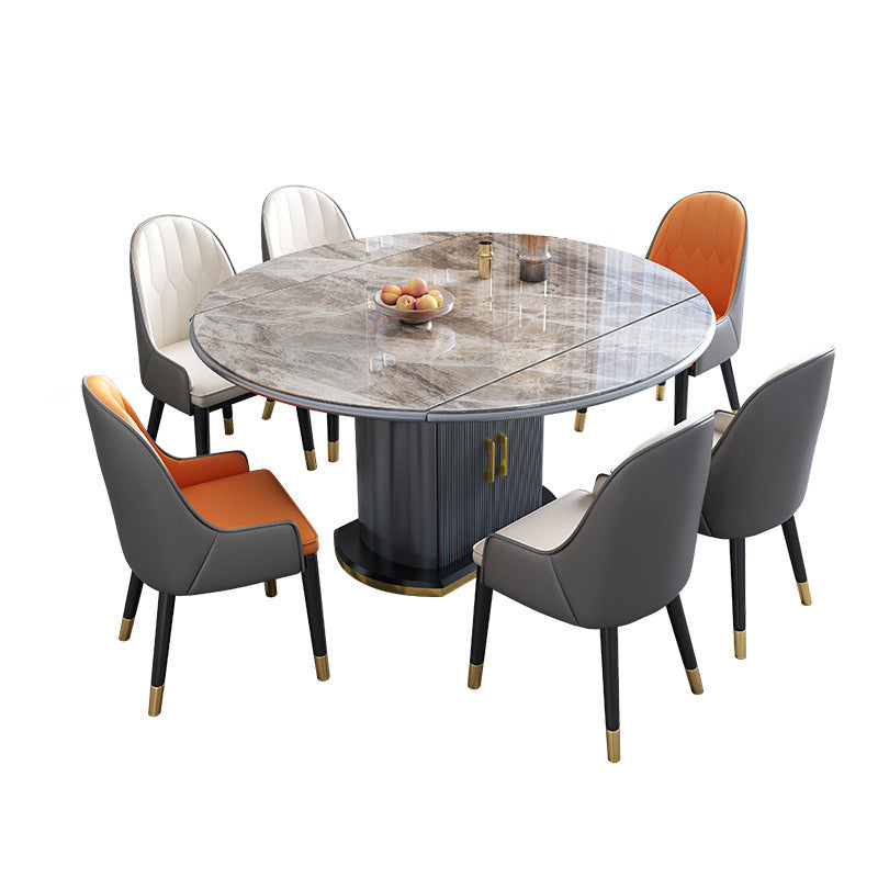 Contemporary Storage Pedestal Dining Table Round Extendable Dinner Table for Home Clearhalo 'Dining Tables & Seating' 'Dining Tables' 'dining_table' 'furn' 'furn_dining_table' 'Furniture' 'Kitchen & Dining Furniture' 6137069
