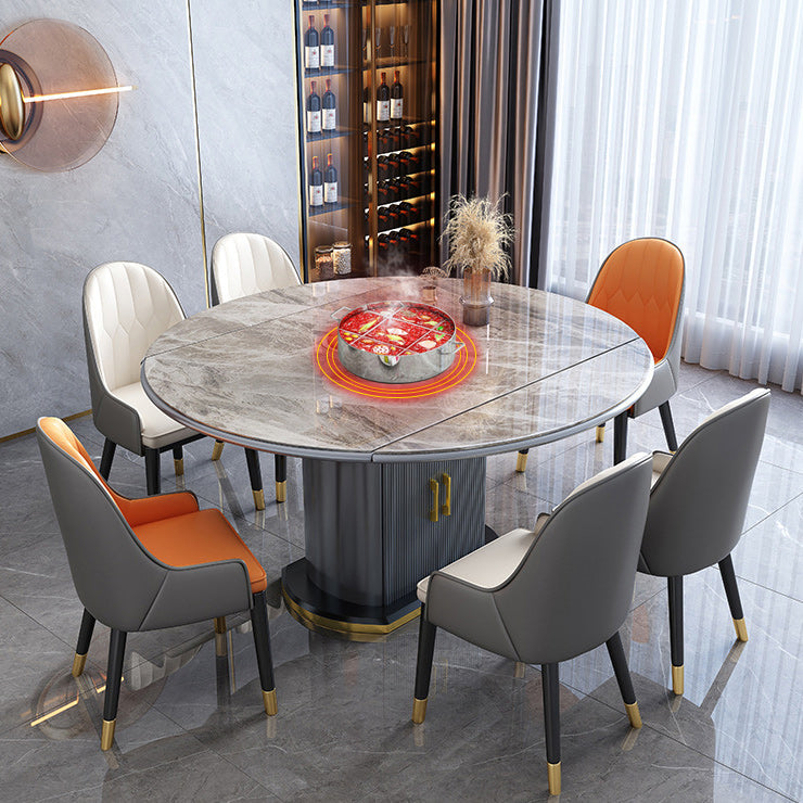 Contemporary Storage Pedestal Dining Table Round Extendable Dinner Table for Home Clearhalo 'Dining Tables & Seating' 'Dining Tables' 'dining_table' 'furn' 'furn_dining_table' 'Furniture' 'Kitchen & Dining Furniture' 6137070