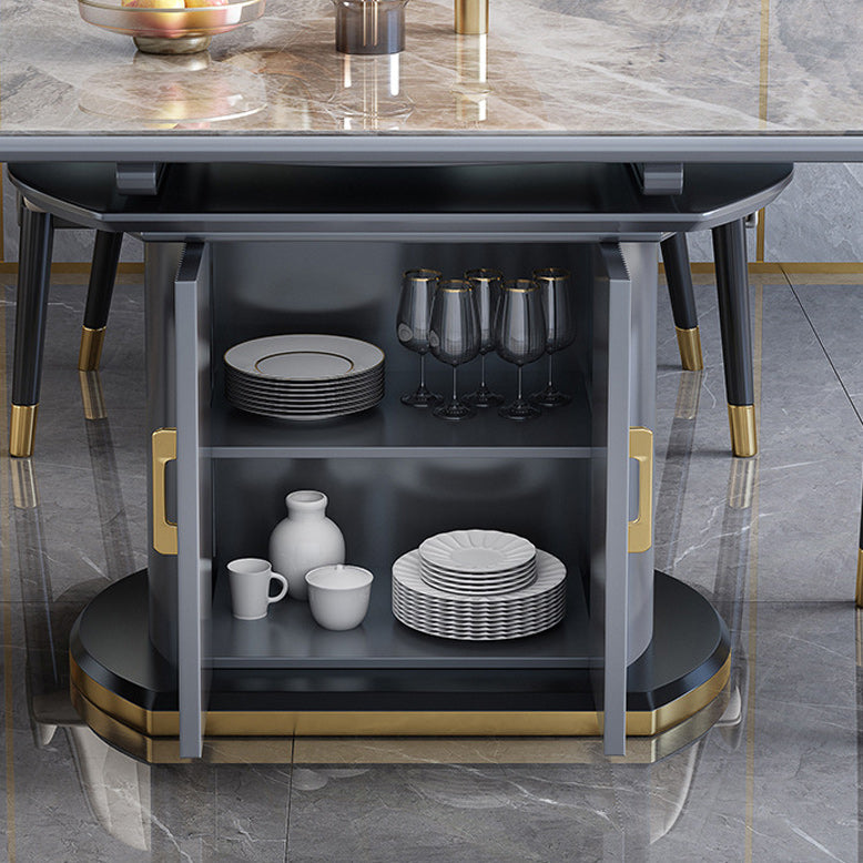 Contemporary Storage Pedestal Dining Table Round Extendable Dinner Table for Home Clearhalo 'Dining Tables & Seating' 'Dining Tables' 'dining_table' 'furn' 'furn_dining_table' 'Furniture' 'Kitchen & Dining Furniture' 6137071