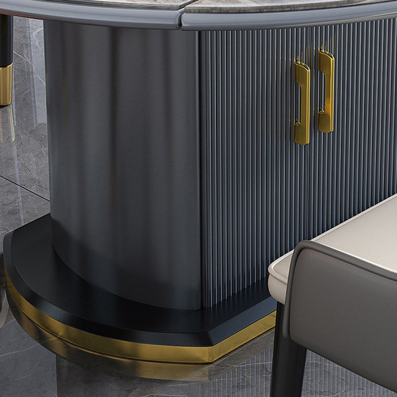 Contemporary Storage Pedestal Dining Table Round Extendable Dinner Table for Home Clearhalo 'Dining Tables & Seating' 'Dining Tables' 'dining_table' 'furn' 'furn_dining_table' 'Furniture' 'Kitchen & Dining Furniture' 6137072