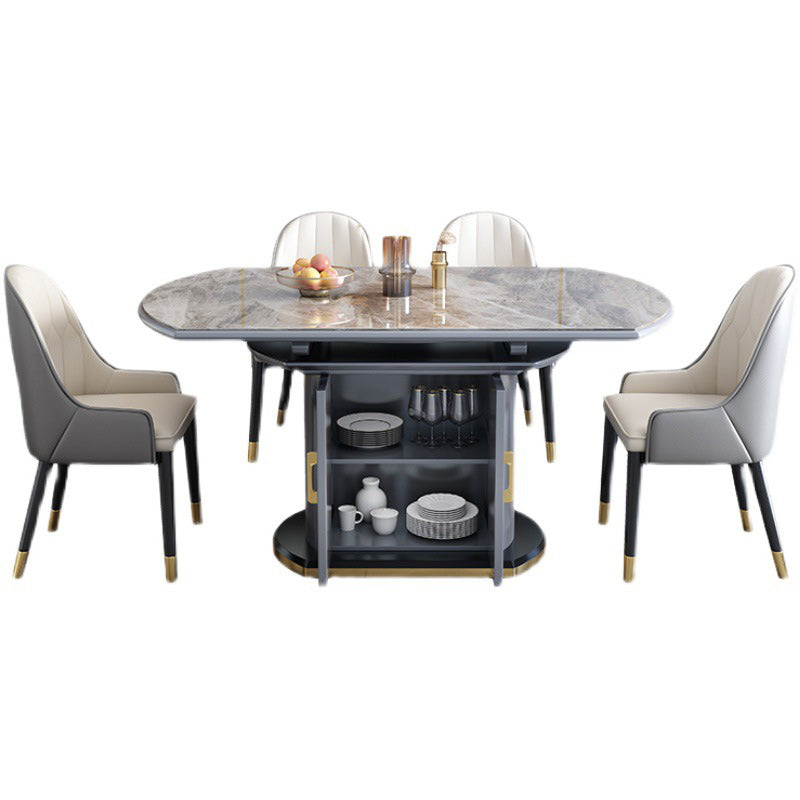 Contemporary Storage Pedestal Dining Table Round Extendable Dinner Table for Home Clearhalo 'Dining Tables & Seating' 'Dining Tables' 'dining_table' 'furn' 'furn_dining_table' 'Furniture' 'Kitchen & Dining Furniture' 6137075
