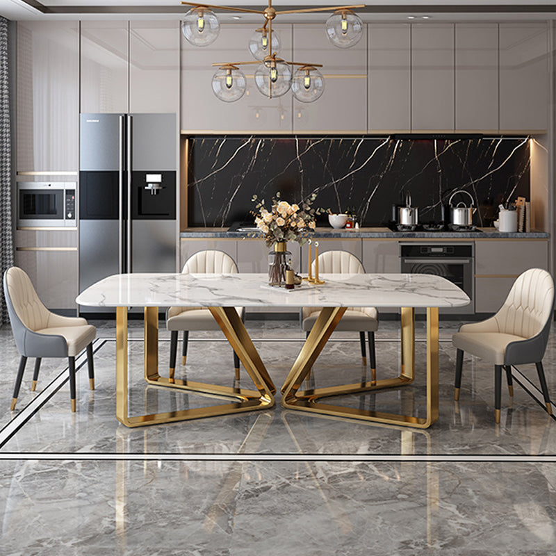 Traditional Luxury Metal Base Table Rectangle Dinner Table for Home Clearhalo 'Dining Tables & Seating' 'Dining Tables' 'dining_table' 'furn' 'furn_dining_table' 'Furniture' 'Kitchen & Dining Furniture' 6137170