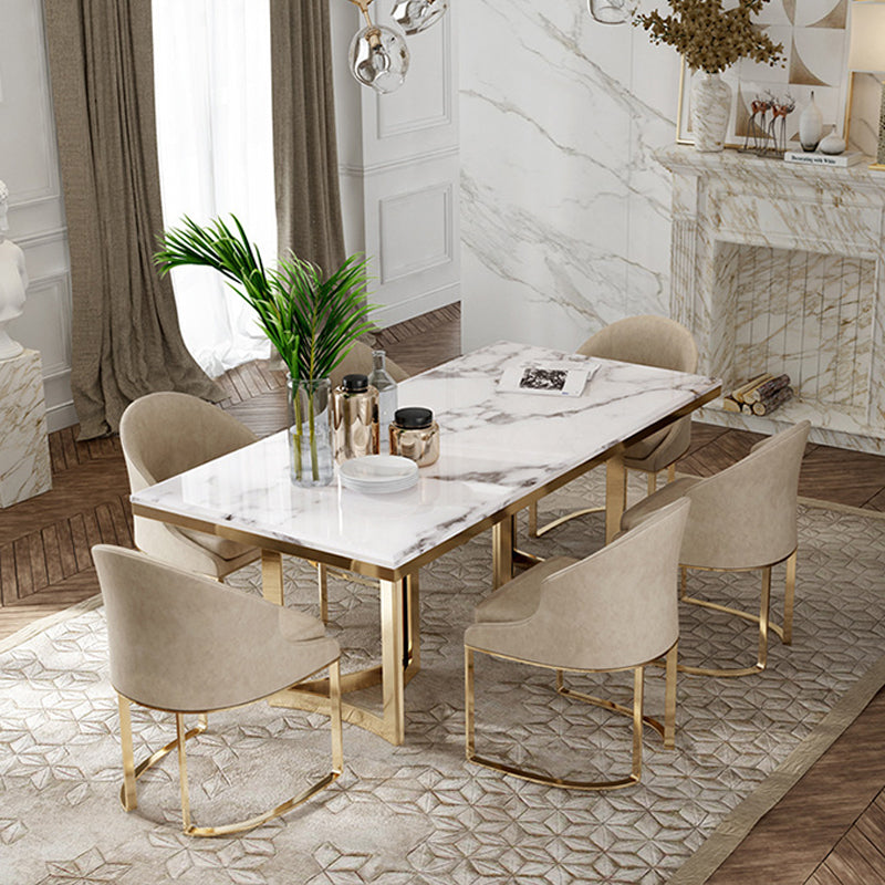 Mesa de comedor rectangular de pedestal de lujo tradicional con base de metal