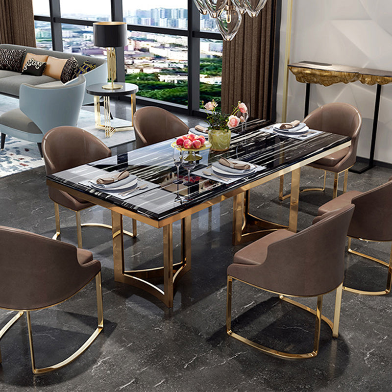 Mesa de comedor rectangular de pedestal de lujo tradicional con base de metal